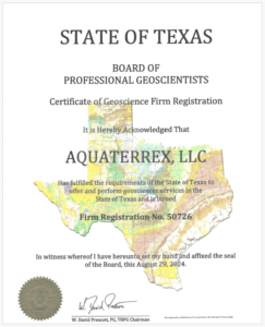 AquaterreX State of Texas Board of Pro Geoscientists Registration Cert