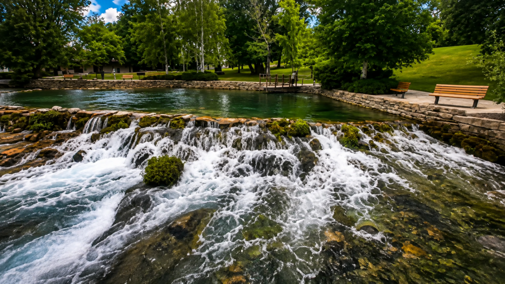 Clear groundwater emerging at Giant Springs in Great Falls, Montana