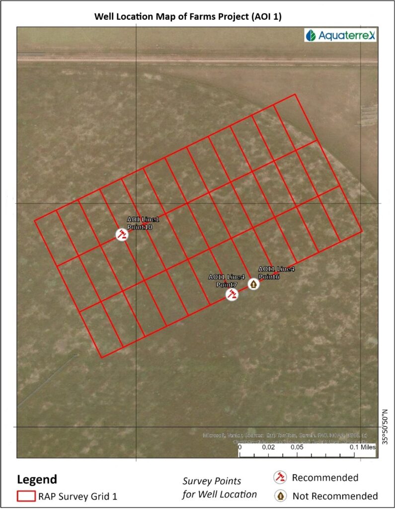 Survey points with recommended bore hole locations  on AOI 1